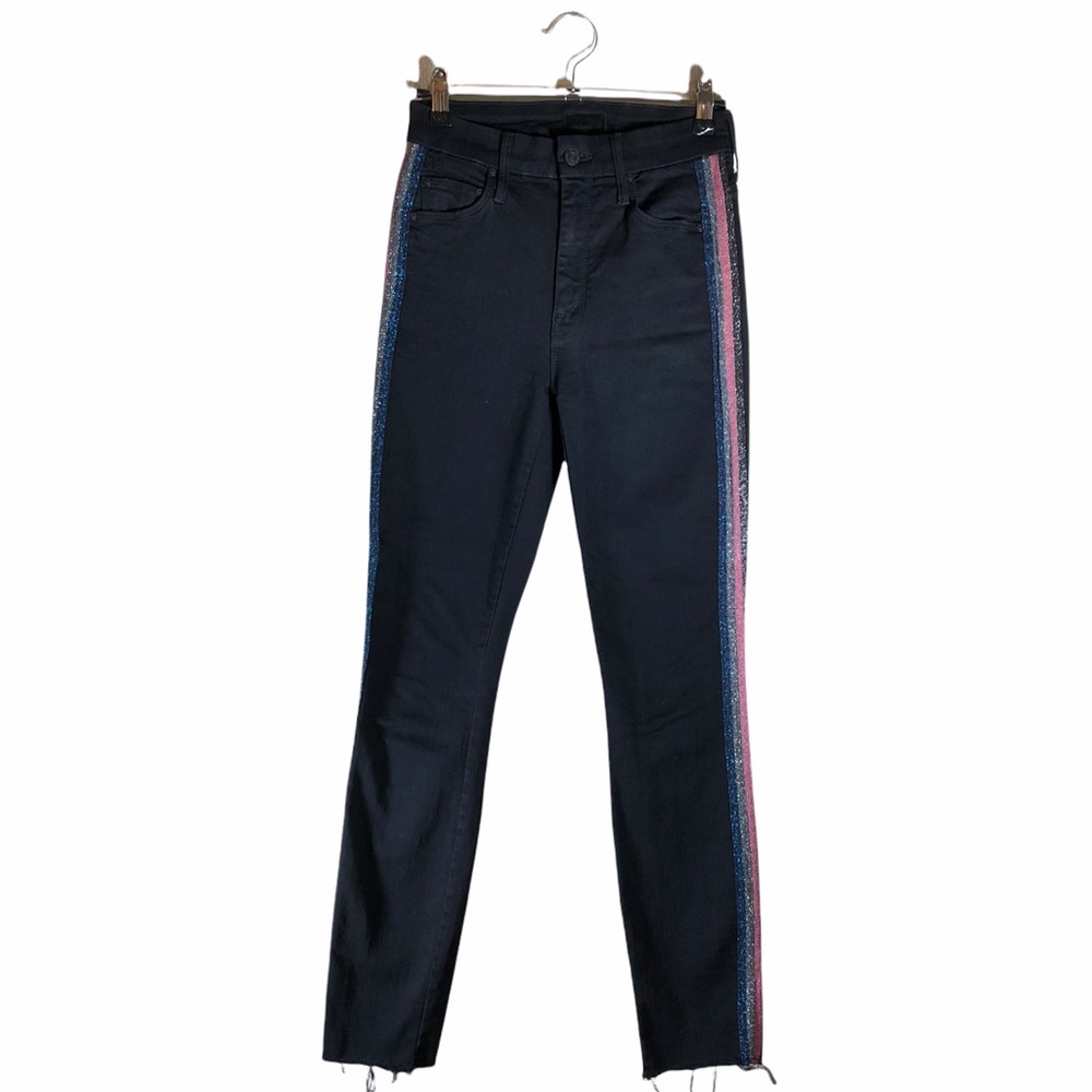 MOTHER Black Jeans with Blue and Pink Stripes